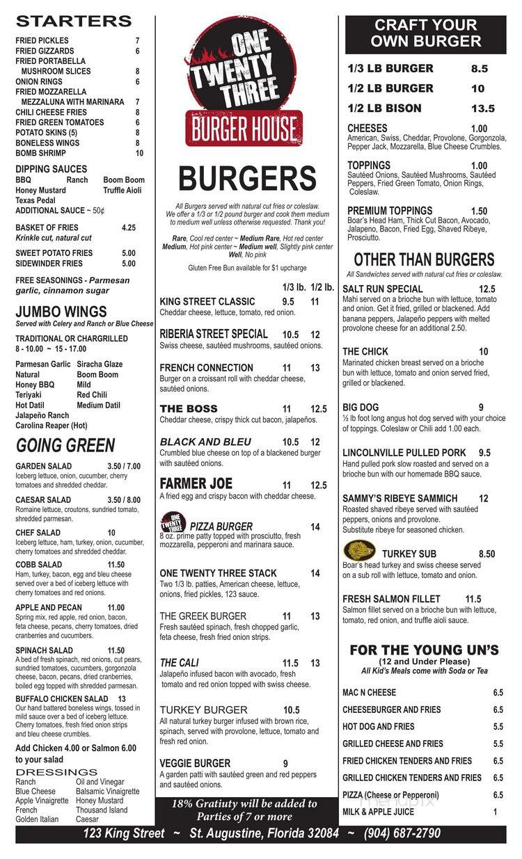 One Twenty Three Burger House - Saint Augustine, FL