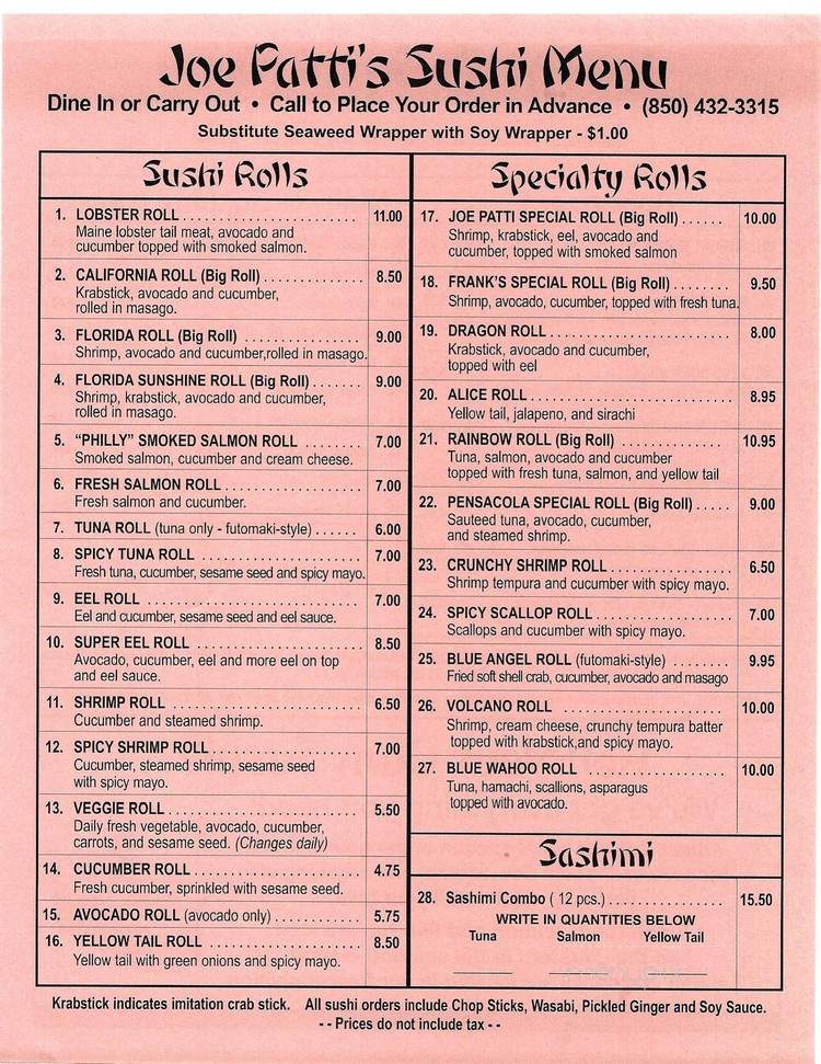 Joe Patti's Fresh Sushi Bar - Pensacola, FL