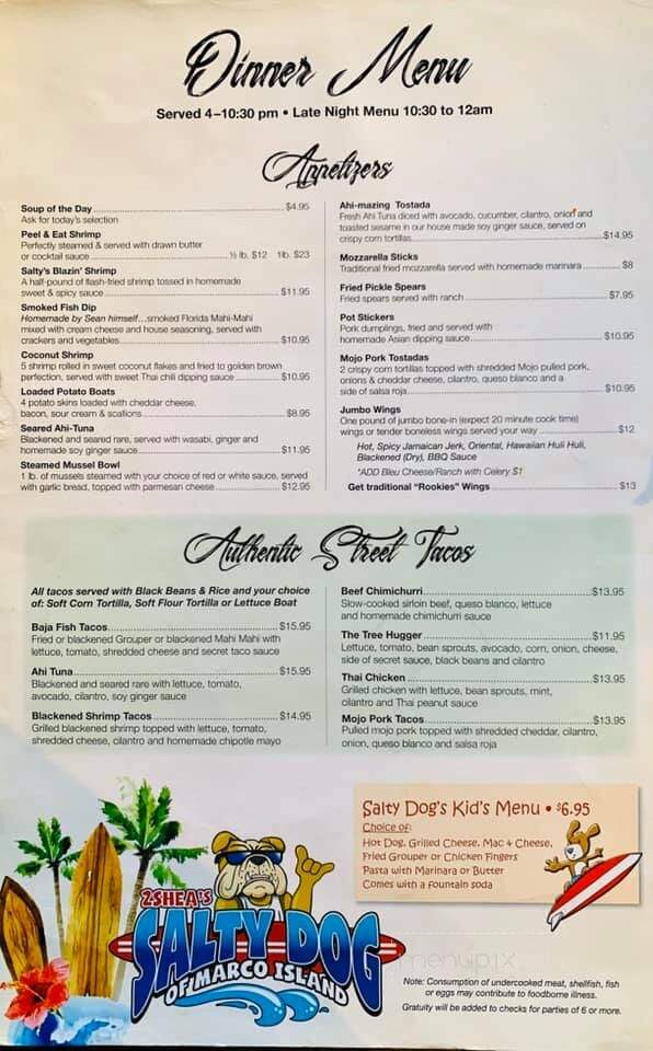 2 Shea's Salty Dogmenu - Marco Island, FL