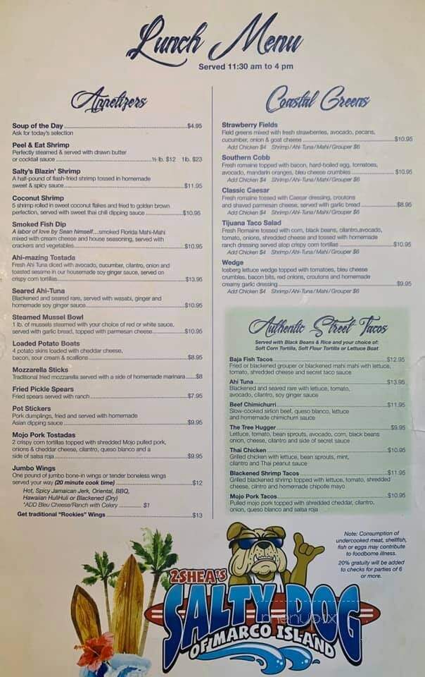 2 Shea's Salty Dogmenu - Marco Island, FL