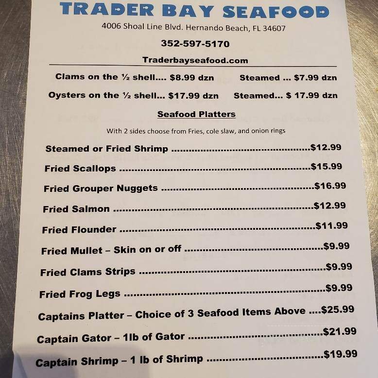 Trader Bay Seafood - Hernando Beach, FL