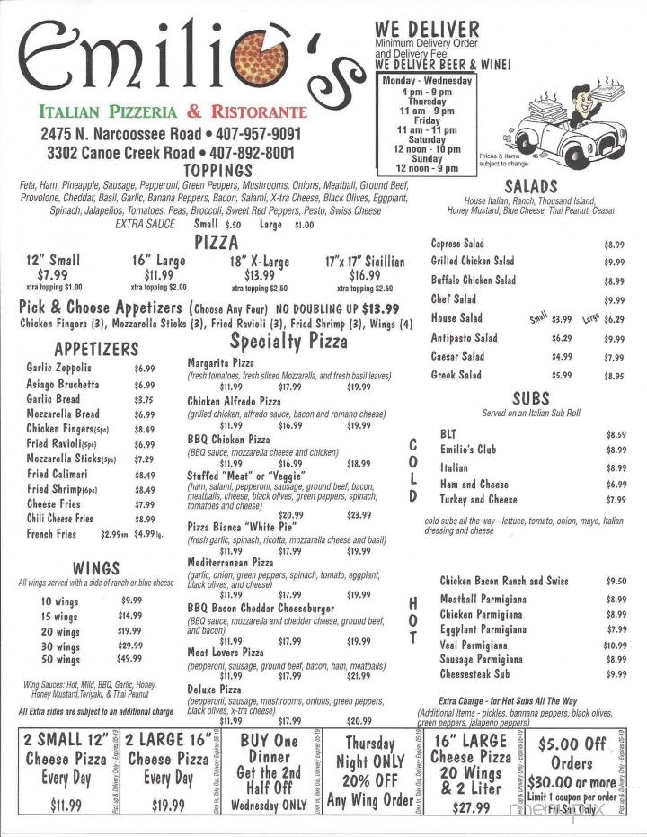 Emilio's Italian Pizzeria & Ristorante - St. Cloud, FL