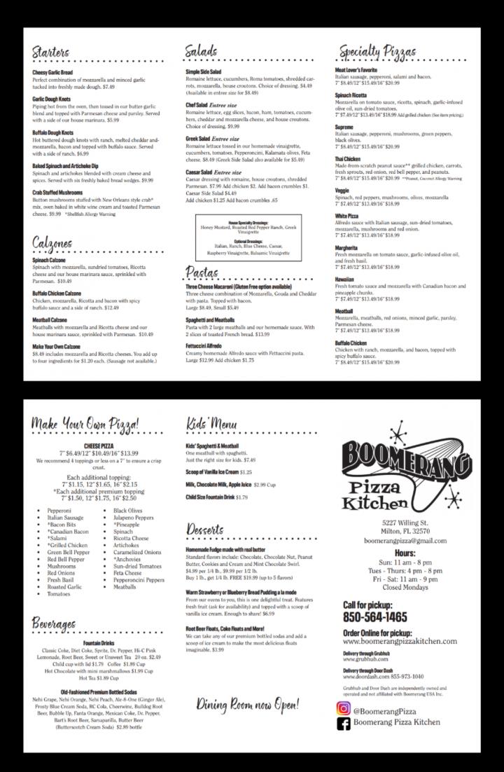 Boomerang Pizza Kitchen - Milton, FL